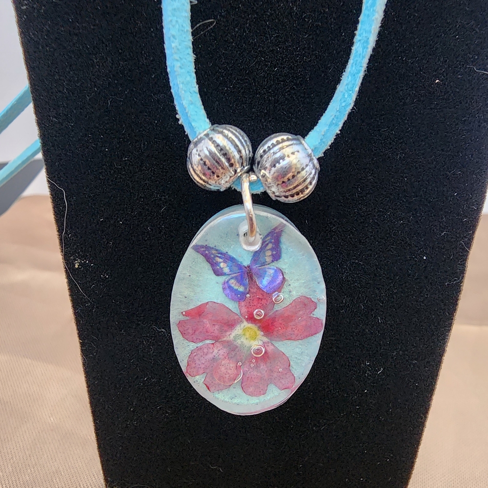 BrazenSoul Small Butterfly & Flower Resin Pendant Necklace